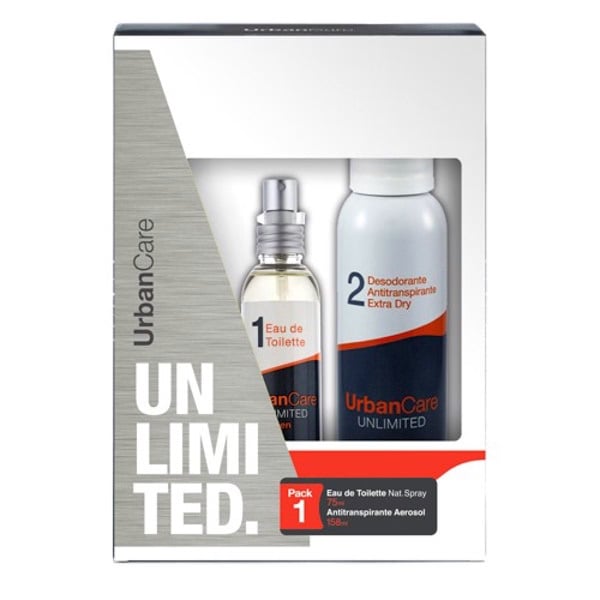 Perfume Urban Care Unlimited Men EDT 75 ml + Desodorante en Aerosol 158 ml