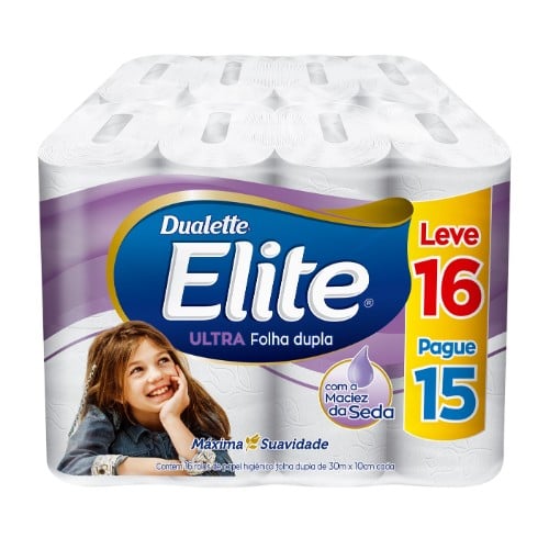 Pack familiar de papel higiénico Elite Ultra Compact de 16 rollos doble hoja.