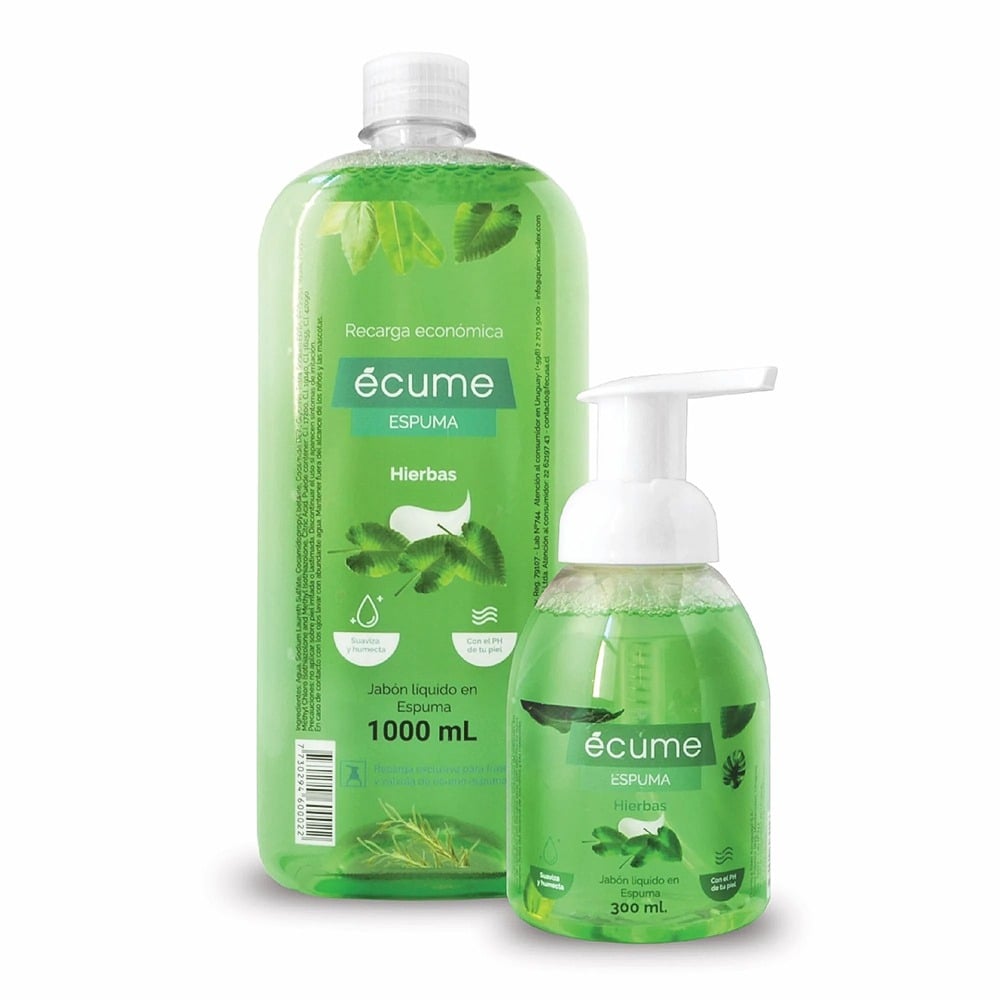 Jabón Líquido en Espuma Écume Hierbas para Manos 1 l + Jabón Líquido para Manos 300 ml