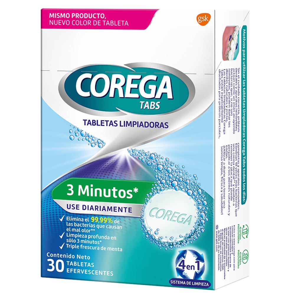 Tabletas Corega Limpiadoras 3 Minutos 30 Unidades