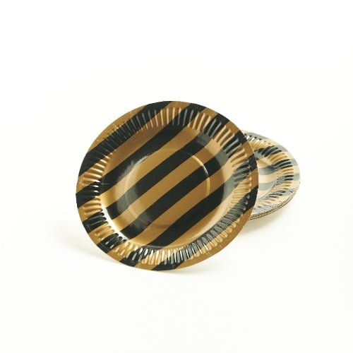 Platos Desechables Happy Paper Dorado y Negro 18 Unidades