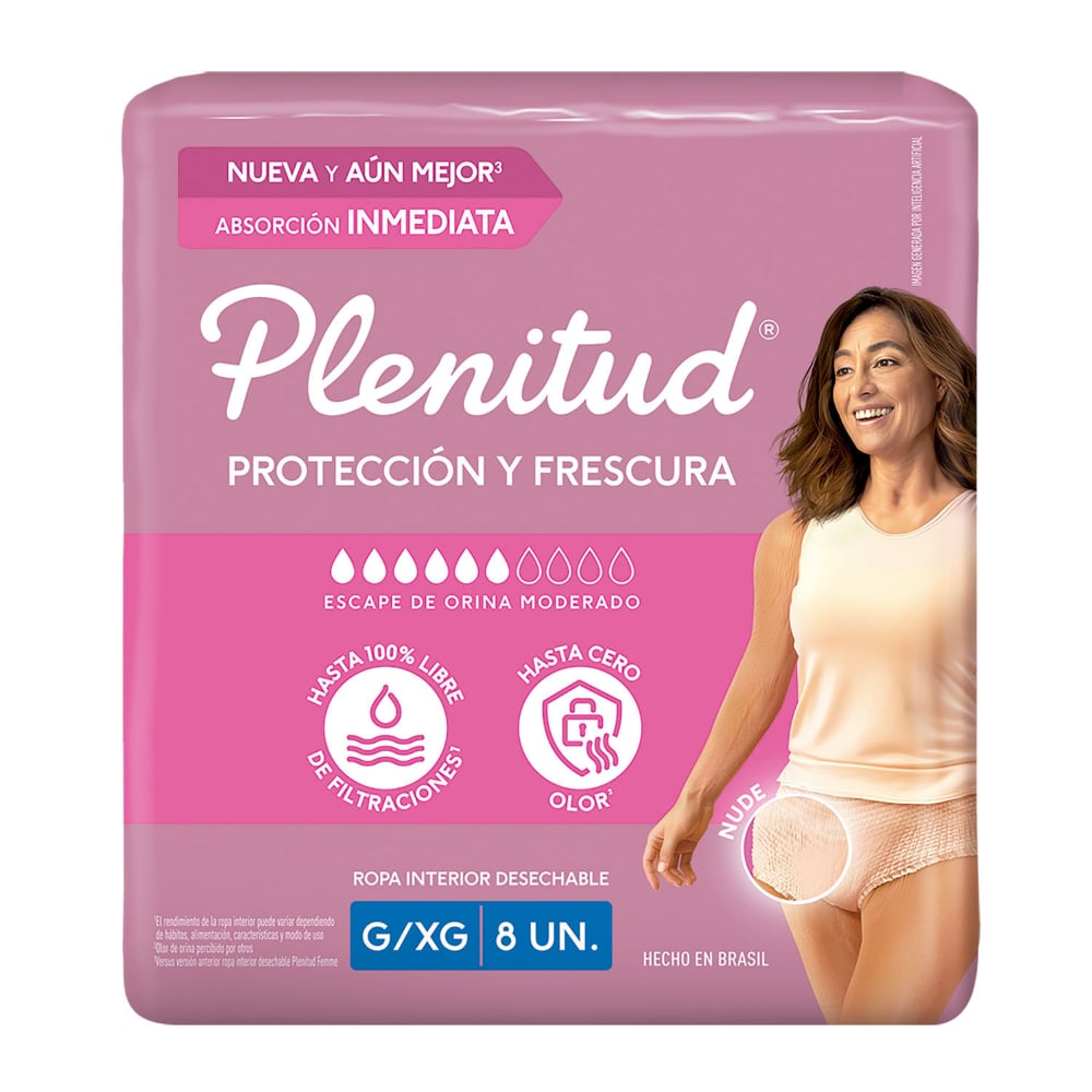Ropa interior absorbente para mujer Plenitud Femme color piel talle G/XG.