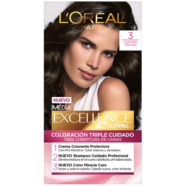 Tinta L'Oréal Paris Excellence Creme N°3 Castaño Oscuro