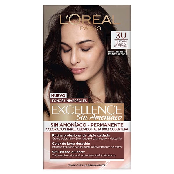 Tinta L'Oréal Paris Excellence sin Amoníaco N°3U Castaño Oscuro Universal