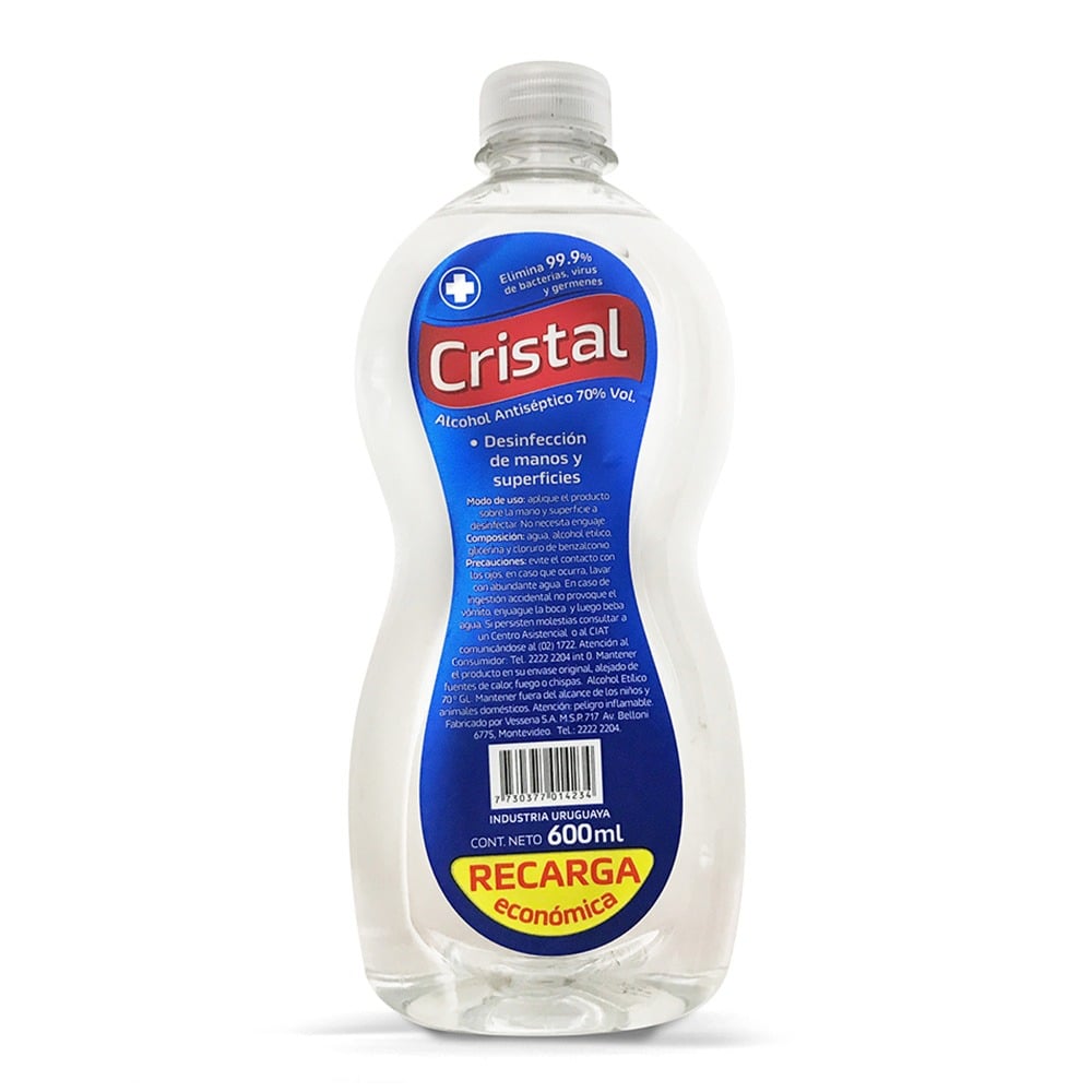 Alcohol Cristal Antiséptico 70% Recarga 600 ml