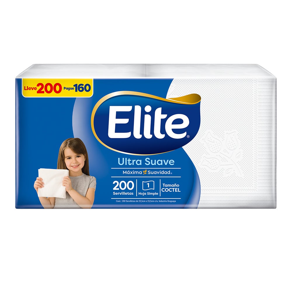 Pack ahorro de 200 servilletas de papel Elite Cocktail blancas.