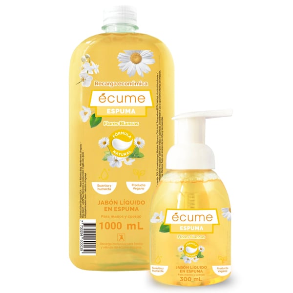 Jabón en Espuma Écume Flores Blancas para Manos 1 l + Jabón Líquido para Manos 300 ml