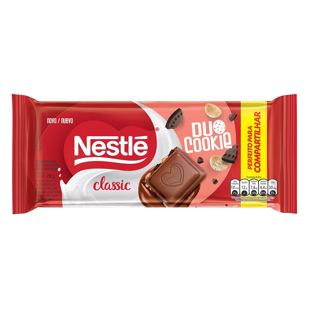 Tableta de Chocolate Nestlé Classic Duo Cookie 150 g