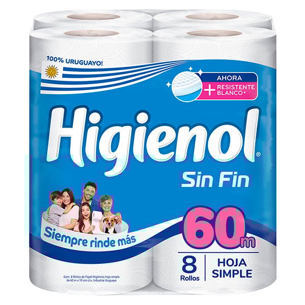 Papel Higiénico Higienol sin Fin 60 m 8 Rollos