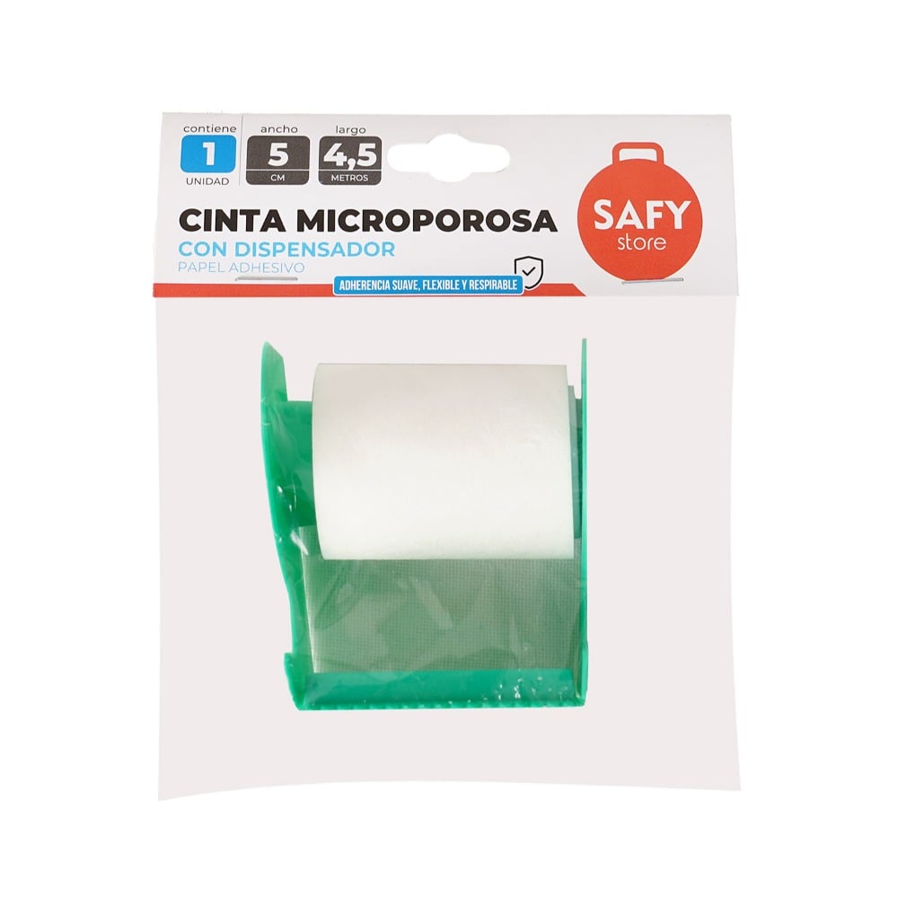 Cinta Leuco Microporosa Safy con Dispensador 5 cm x 4.5 m