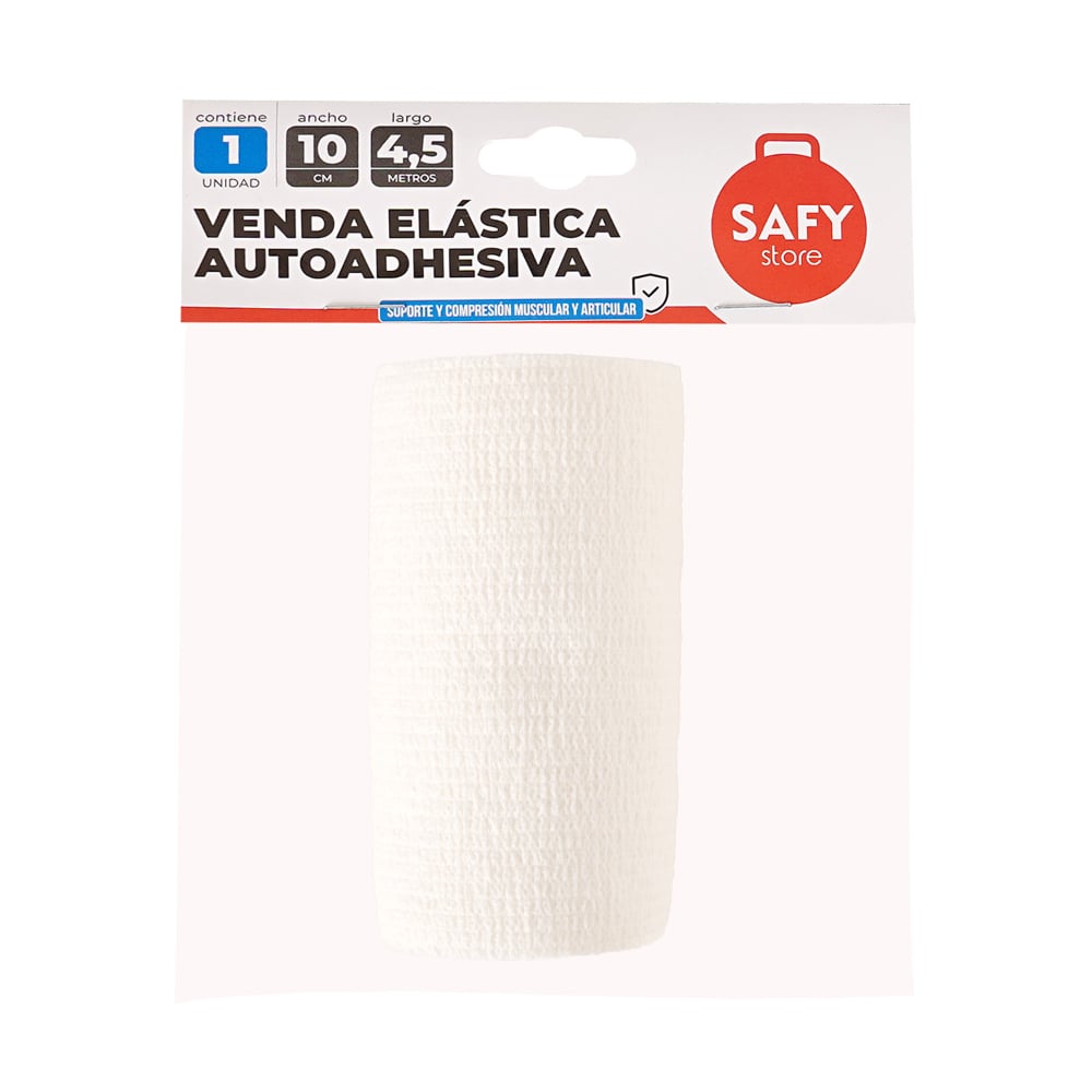 Venda Elástica Autoadhesiva Safy 10 cm x 4.5 m Blanca