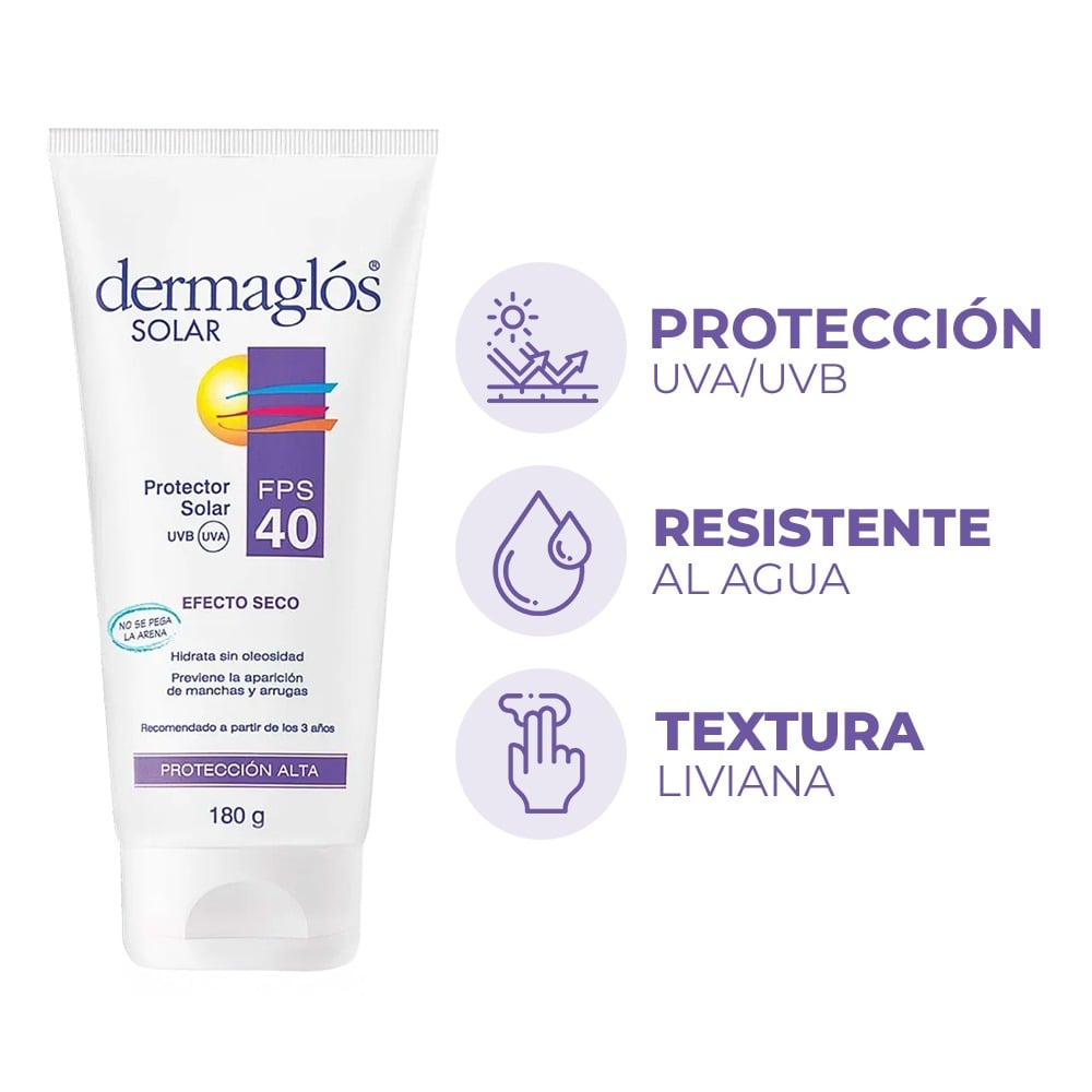 Protector Solar Dermaglós Solar Toque Seco FPS40 180 g