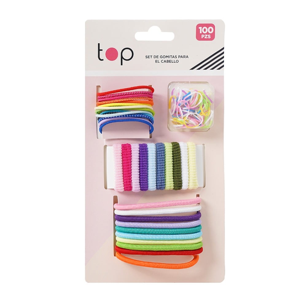 Set Gomitas para el Pelo Top Varios Colores y Tamaños 100 Unidades