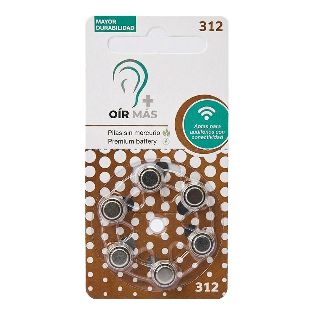 Pilas para Audífonos Oír Más N°312 6 Unidades
