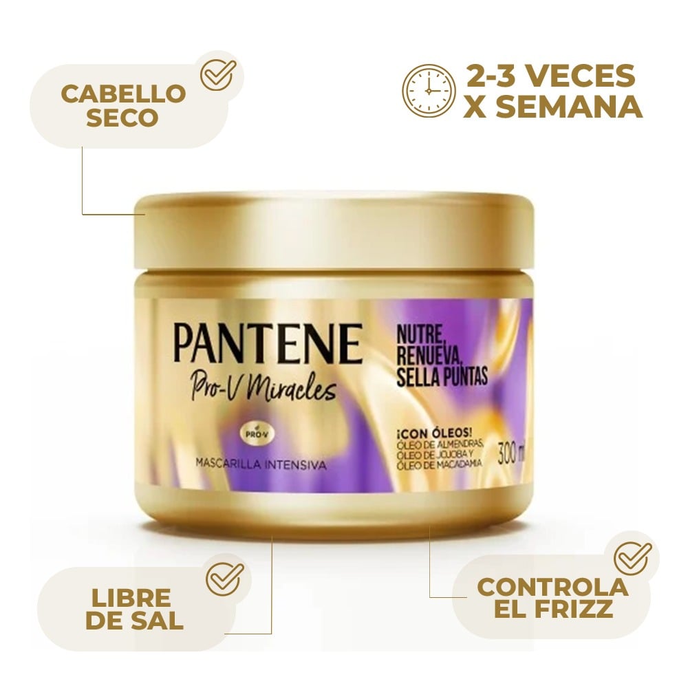 Mascarilla Capilar Pantene Pro-V Miracles Nutre Renueva y Sella Puntas 300 ml