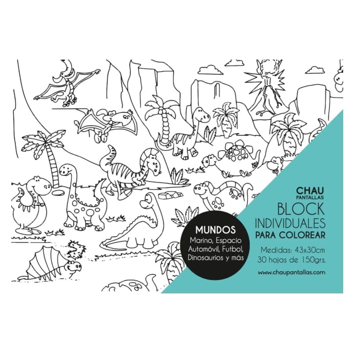 Block Individuales para Colorear Chau Pantallas Mundos 30 Hojas