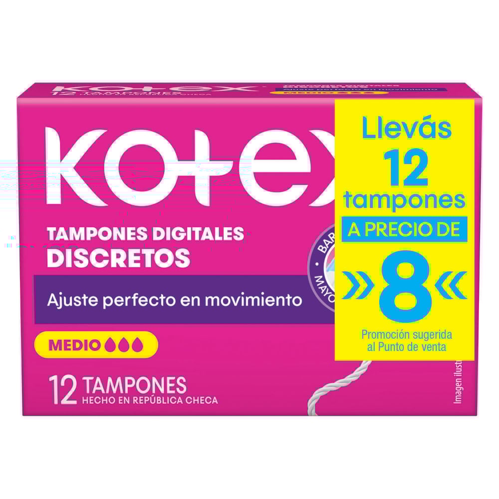 Tampones Kotex Digital Medio 12 Unidades