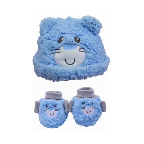 Set Gorro y Escarpines Akas Peluche Azul 0 a 6 Meses