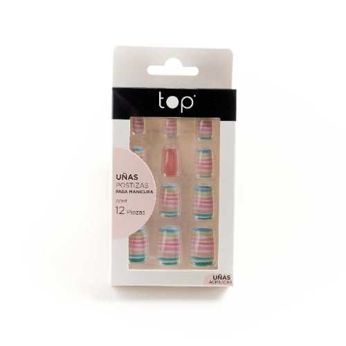 Set de Uñas Postizas Top Premium Arcoíris 12 Unidades