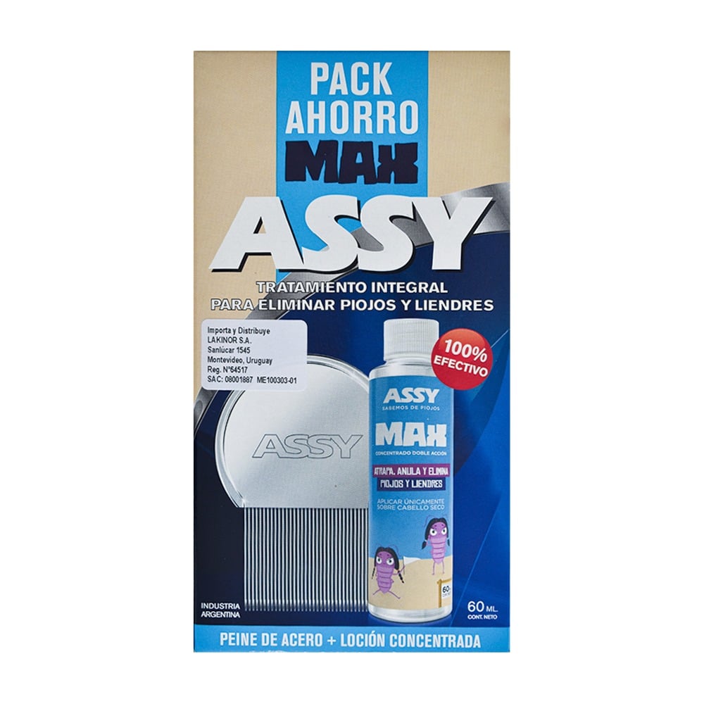Pack Max Assy Peine Fino Clásico + Piojicida Loción Concentrada 60 ml