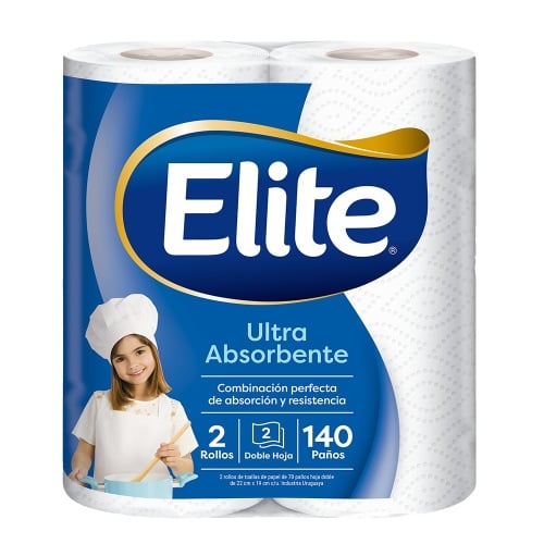 Pack de 2 rollos de cocina Elite Ultra de alta absorción y resistencia.