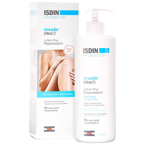 Loción corporal Isdin Ureadin Ultra 10 Plus de 400ml para piel muy seca y descamada.
