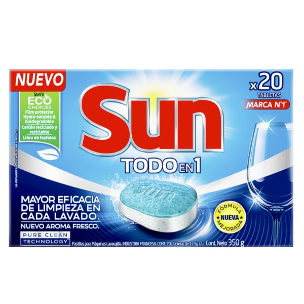 Tabletas para Lavavajillas Sun Todo en 1 20 Unidades