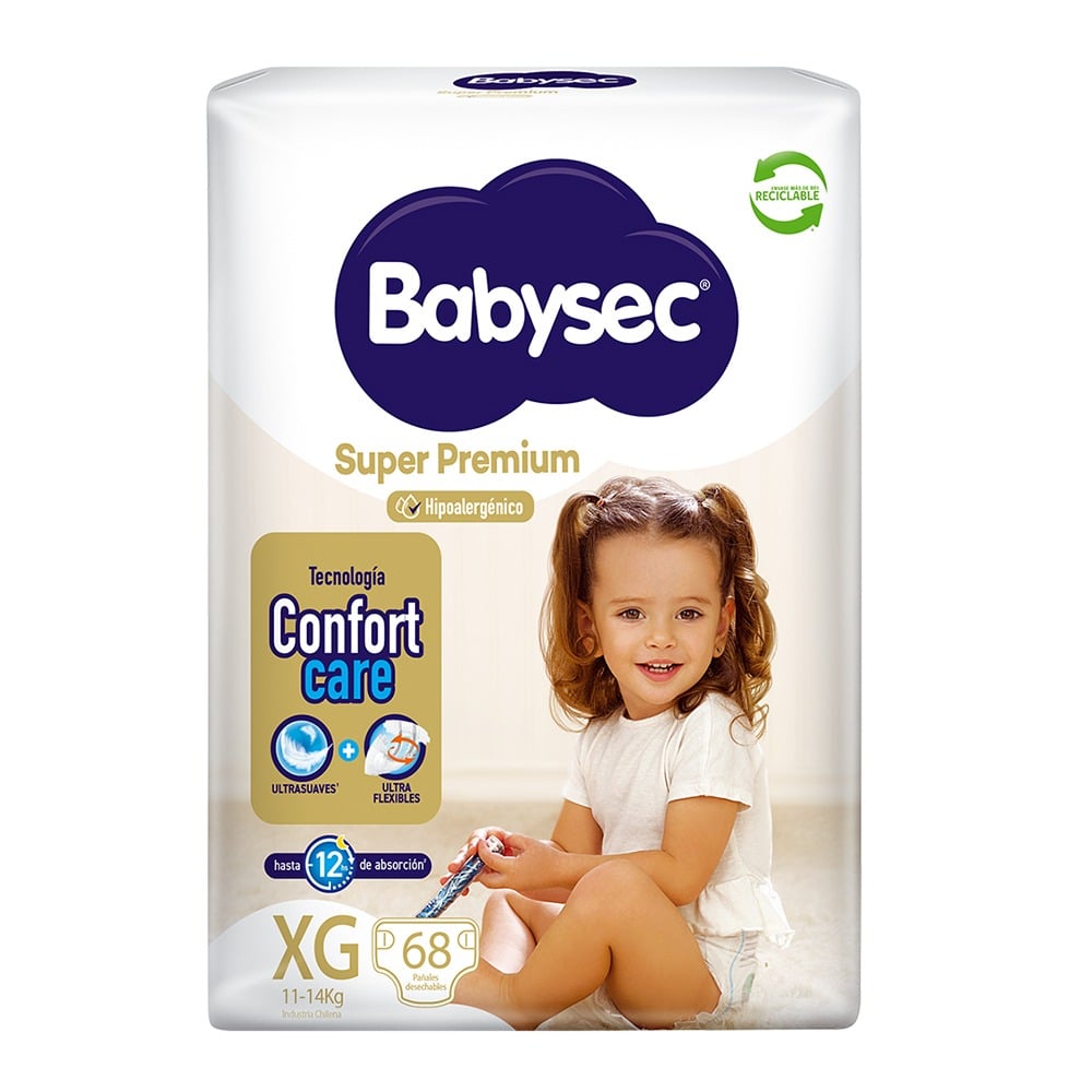 Pañales Babysec Super Premium XG 68 Unidades