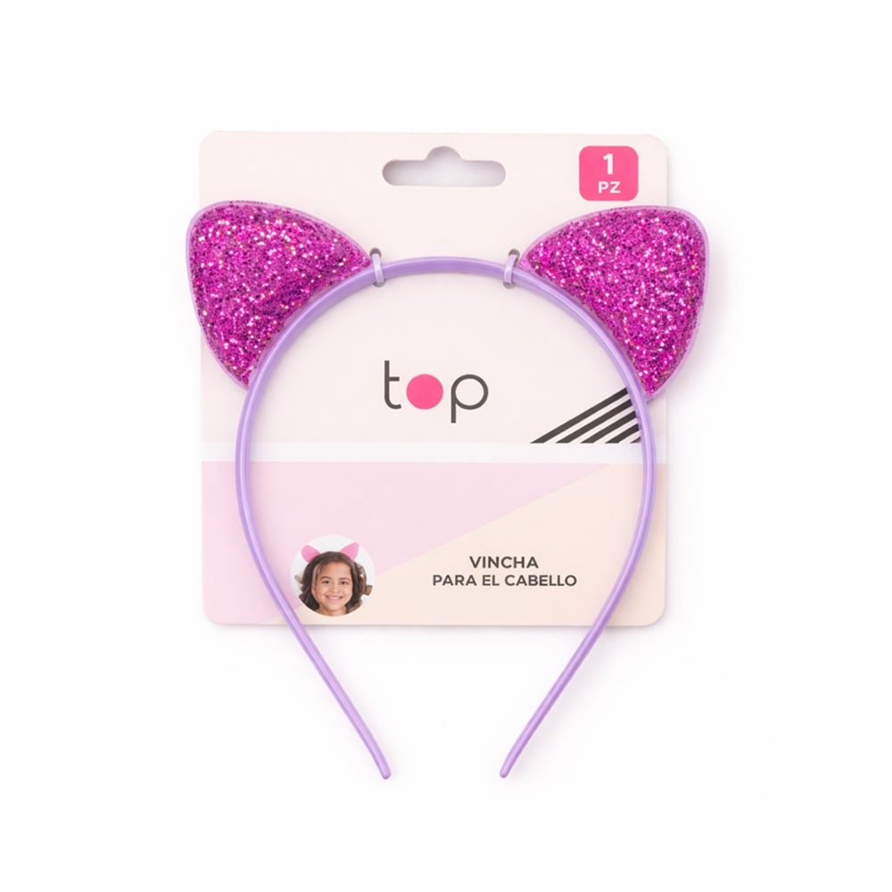 Vincha Infantil para el Pelo Top Rosada con Orejas 1 Unidad