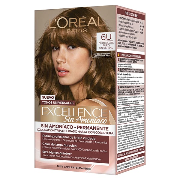 Tinta L'Oréal Paris Excellence sin Amoníaco N°6U Chocolate Puro Universal