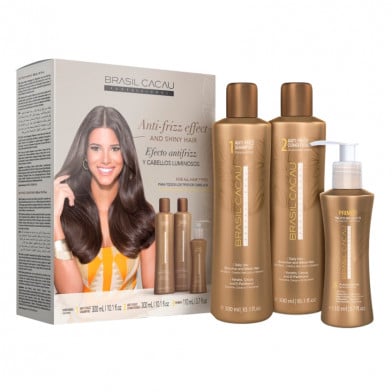 Kit Mantenimiento Brasil Cacau Efecto Antifrizz y Cabellos Luminosos Shampoo + Acondicionador + Primer