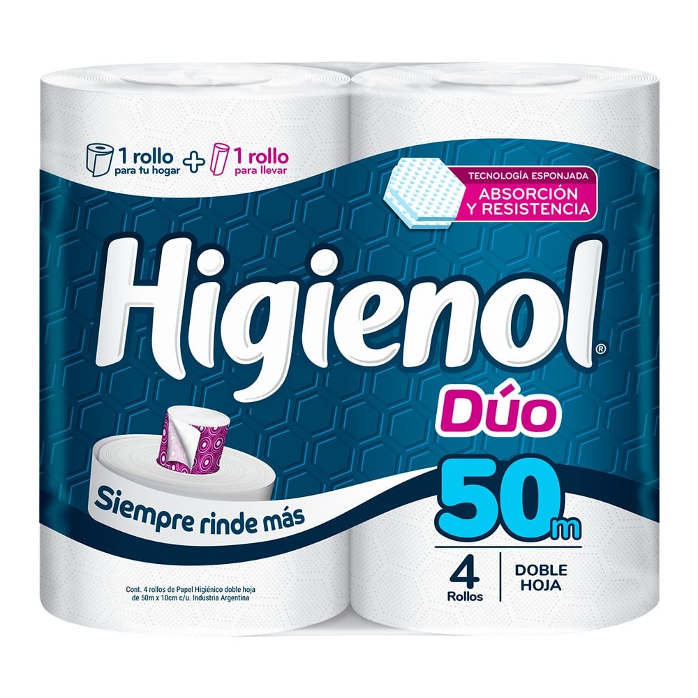 Papel Higiénico Higienol Duo 50 m 4 Unidades