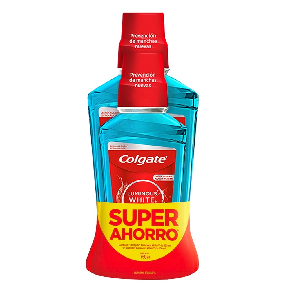 ENJUAGUE BUCAL COLGATE PLAX LUMINOUS WHITE 500ML + 250ML