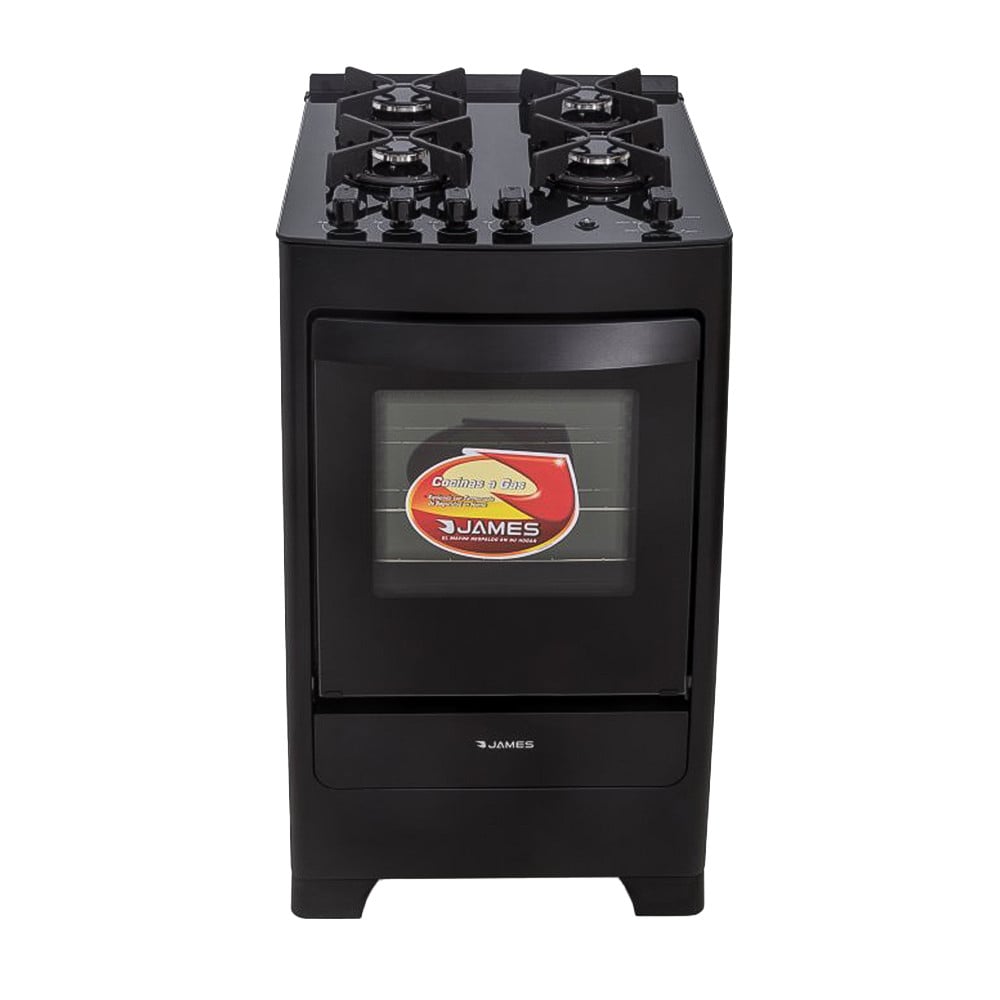 Cocina James C 700 V Mesada de Vidrio 4 Hornallas Negro