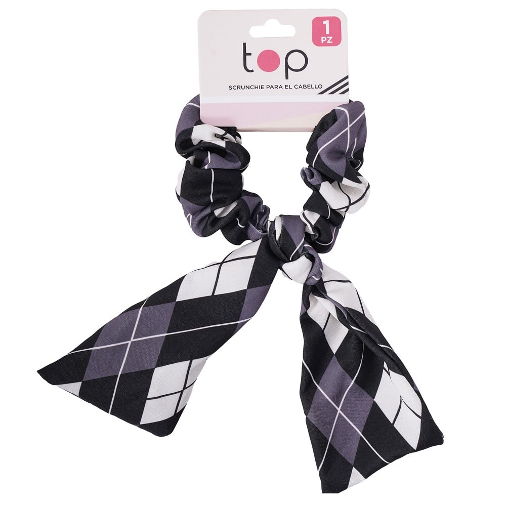 Gomita Scrunchie para el Pelo Top Negra Rombos 1 Unidad