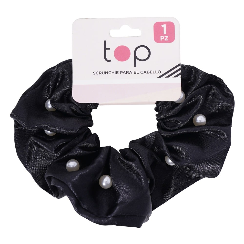 Gomita Scrunchie para el Pelo Top Negra con Perlas 1 Unidad