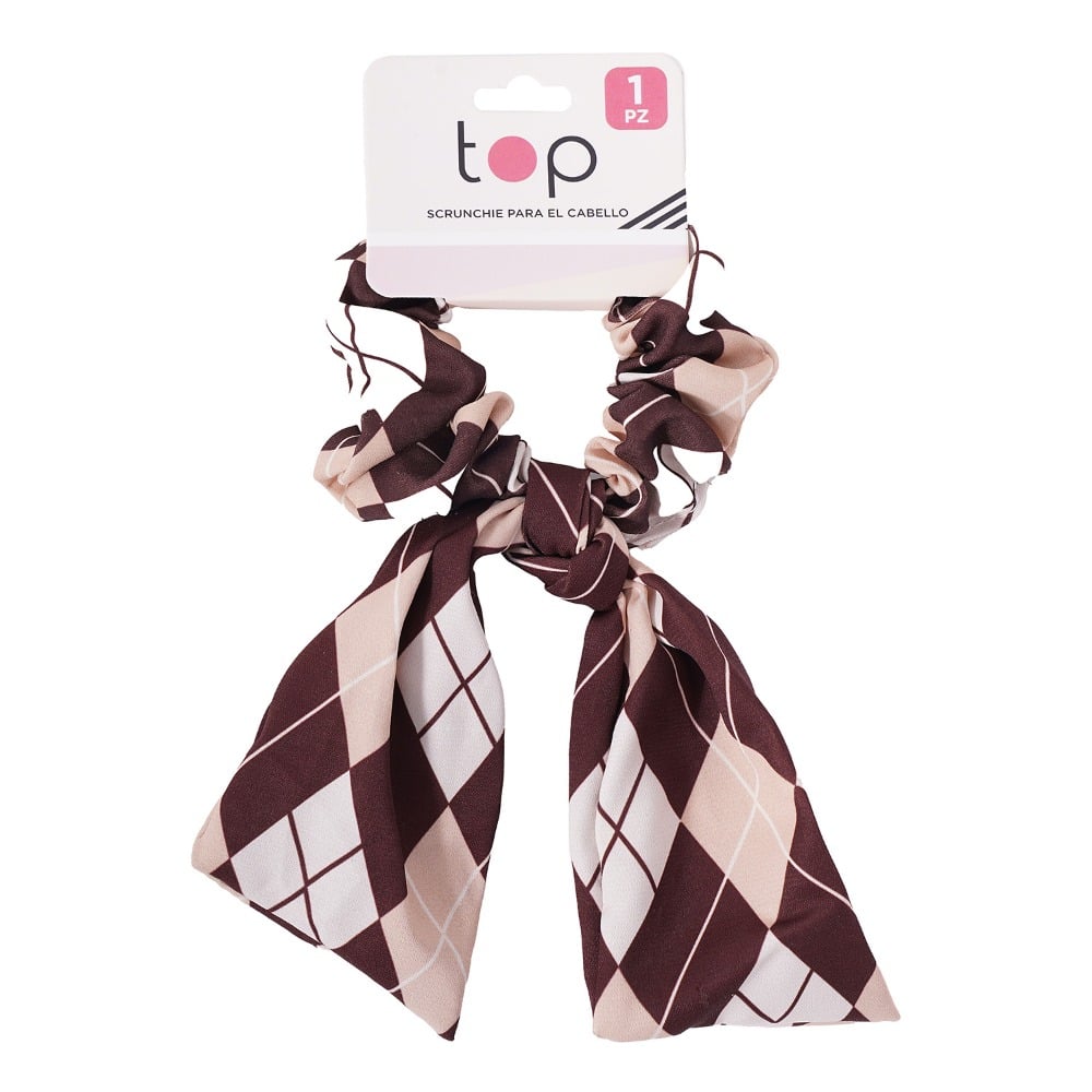 Gomita Scrunchie para el Pelo Top Marrón Rombos 1 Unidad