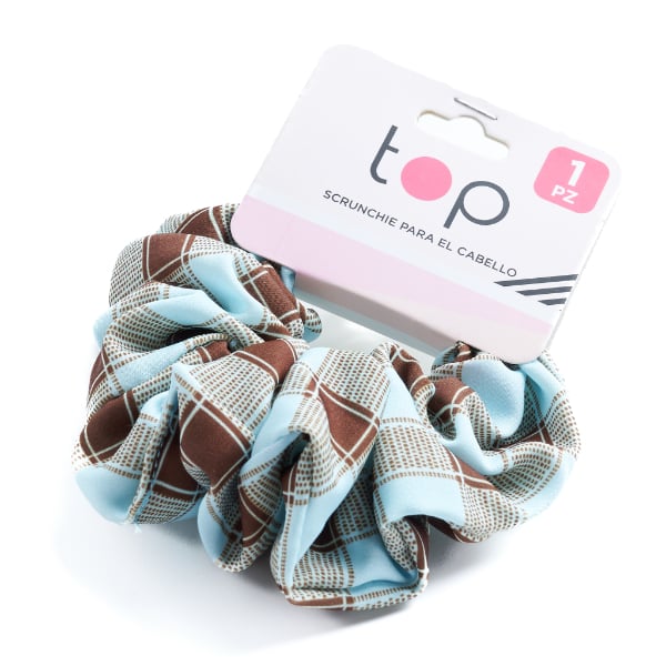 Gomita Scrunchie para el Pelo Top Celeste y Marrón 1 Unidad