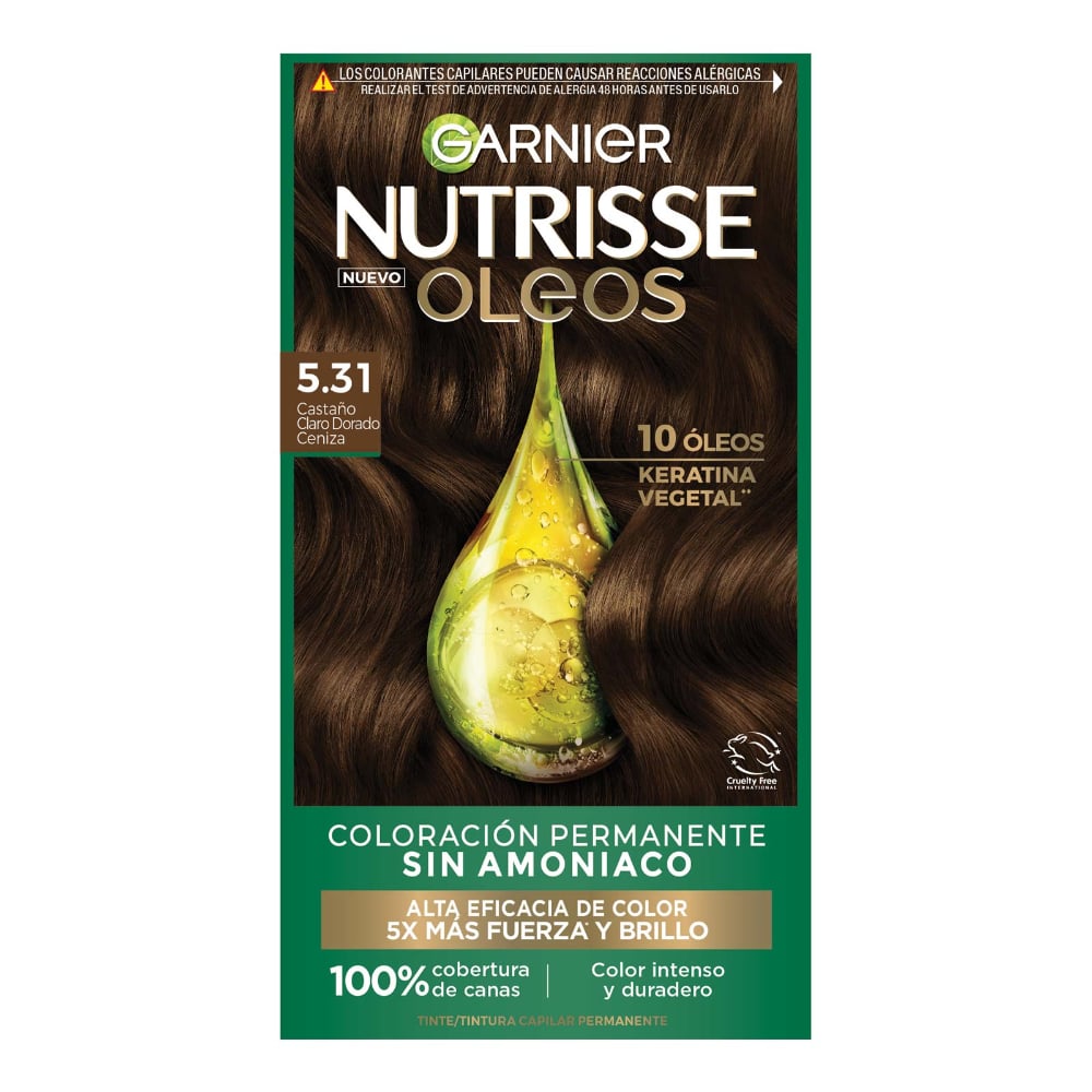 Tinta Garnier Nutrisse Óleos Castaño Dorado Ceniza N°5.31