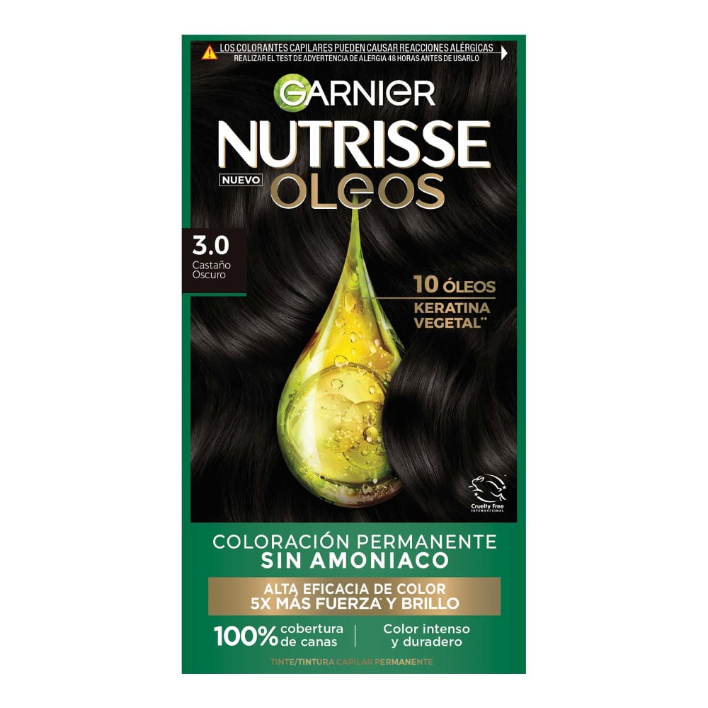 Tinta Garnier Nutrisse Óleos N°3.0 Castaño Oscuro