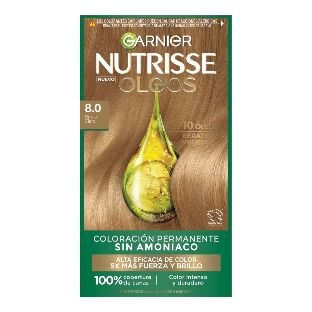 Tinta Garnier Nutrisse Óleos N°8.0 Rubio Claro