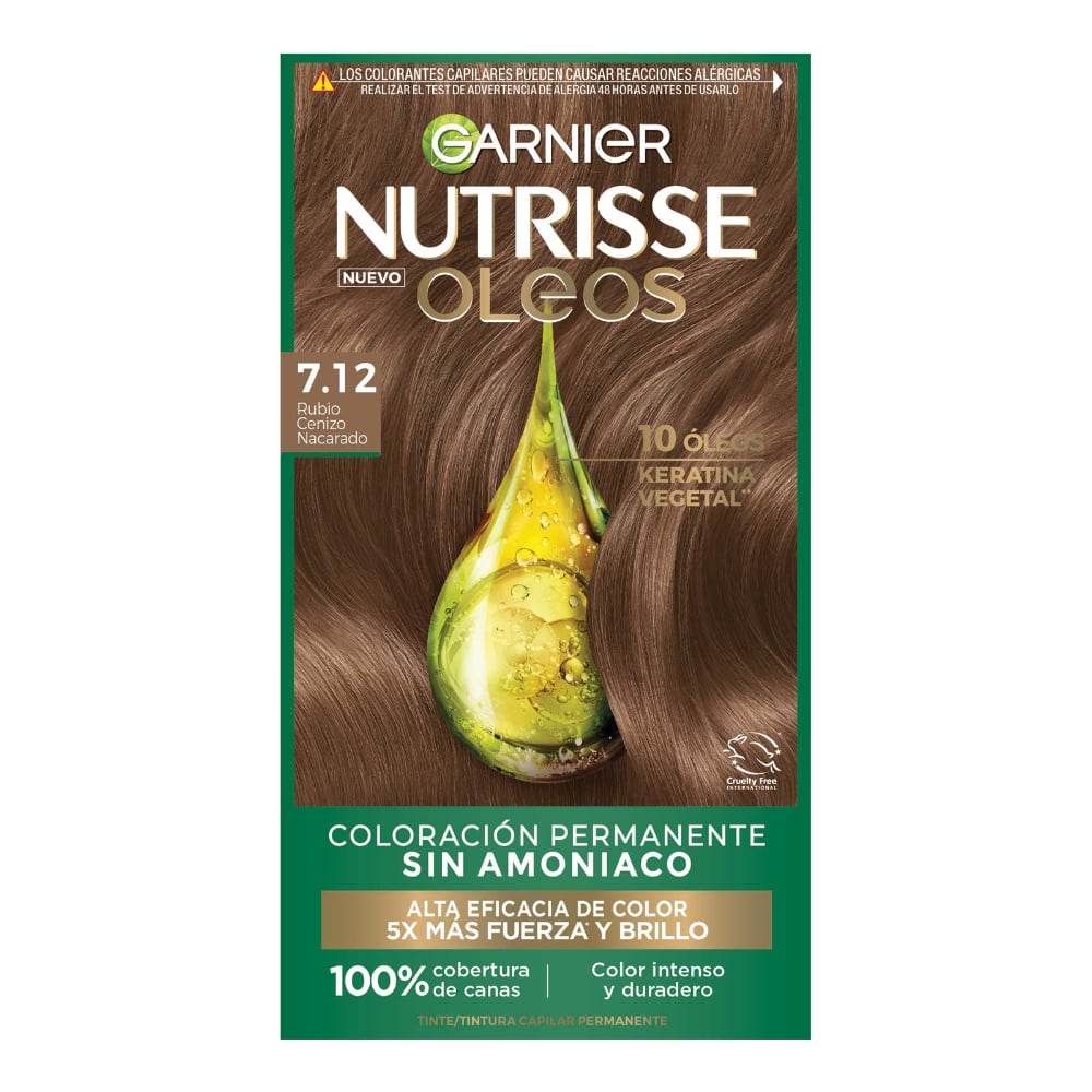Tinta Garnier Nutrisse Óleos N°7.12 Rubio Cenizo Nacarado