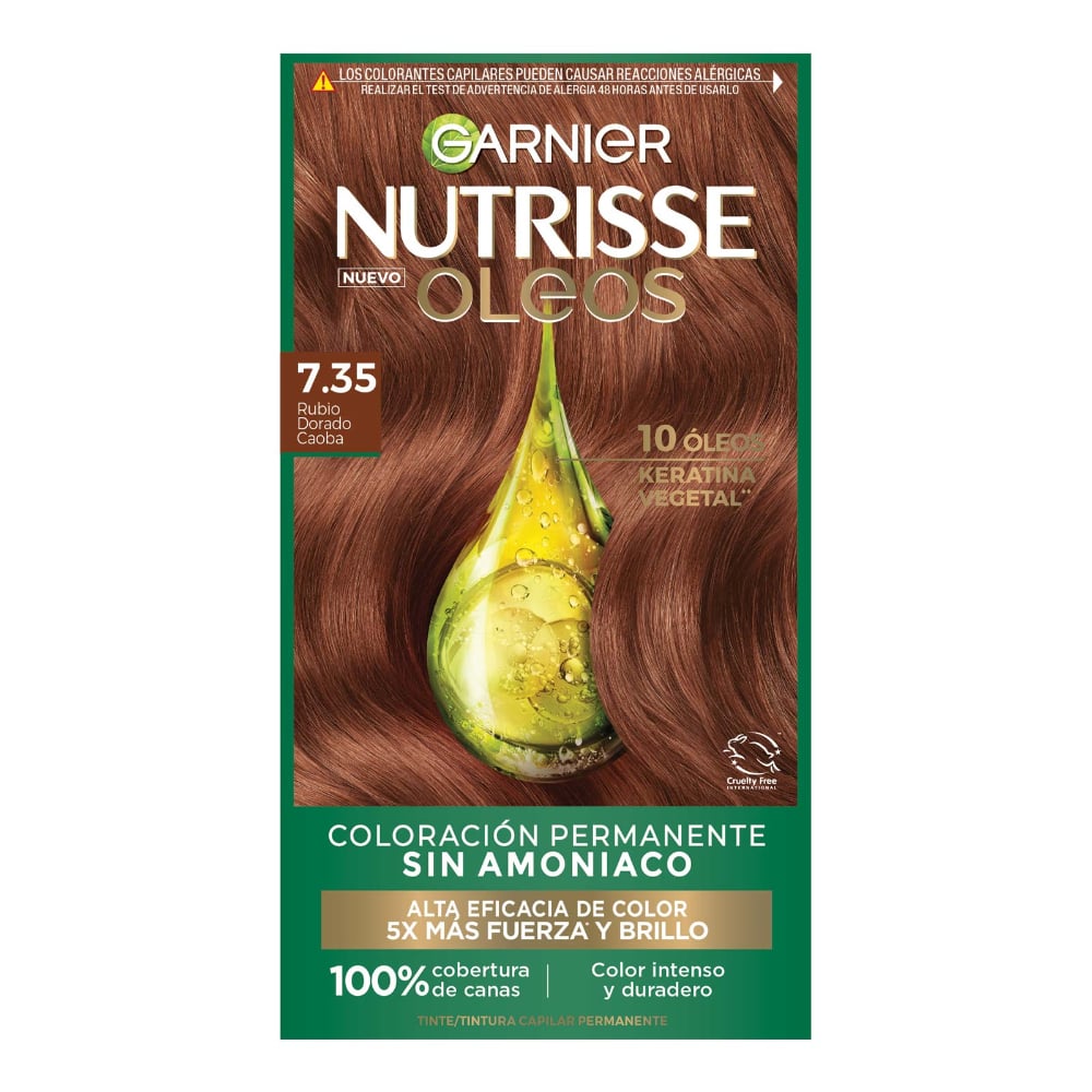 Tinta Garnier Nutrisse Óleos N°7.35 Rubio Dorado