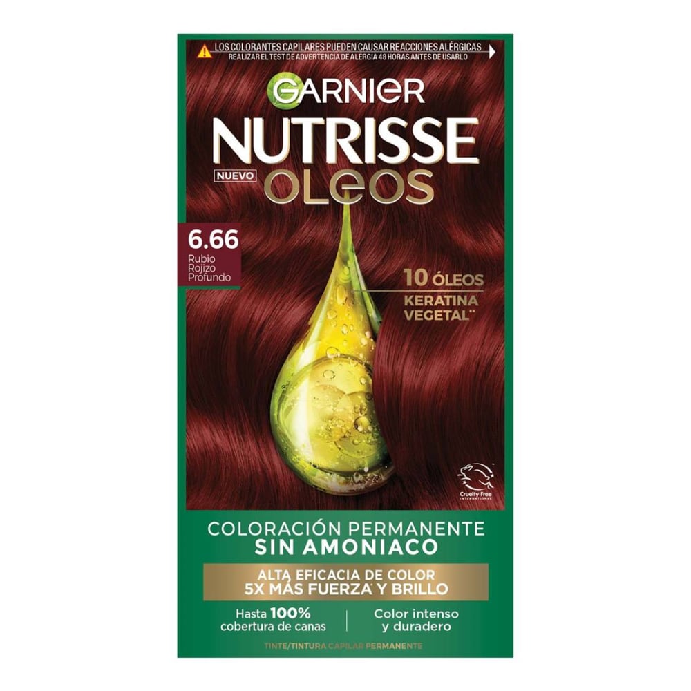 Tinta Garnier Nutrisse Óleos N°6.6 Rubio Rojizo Profundo