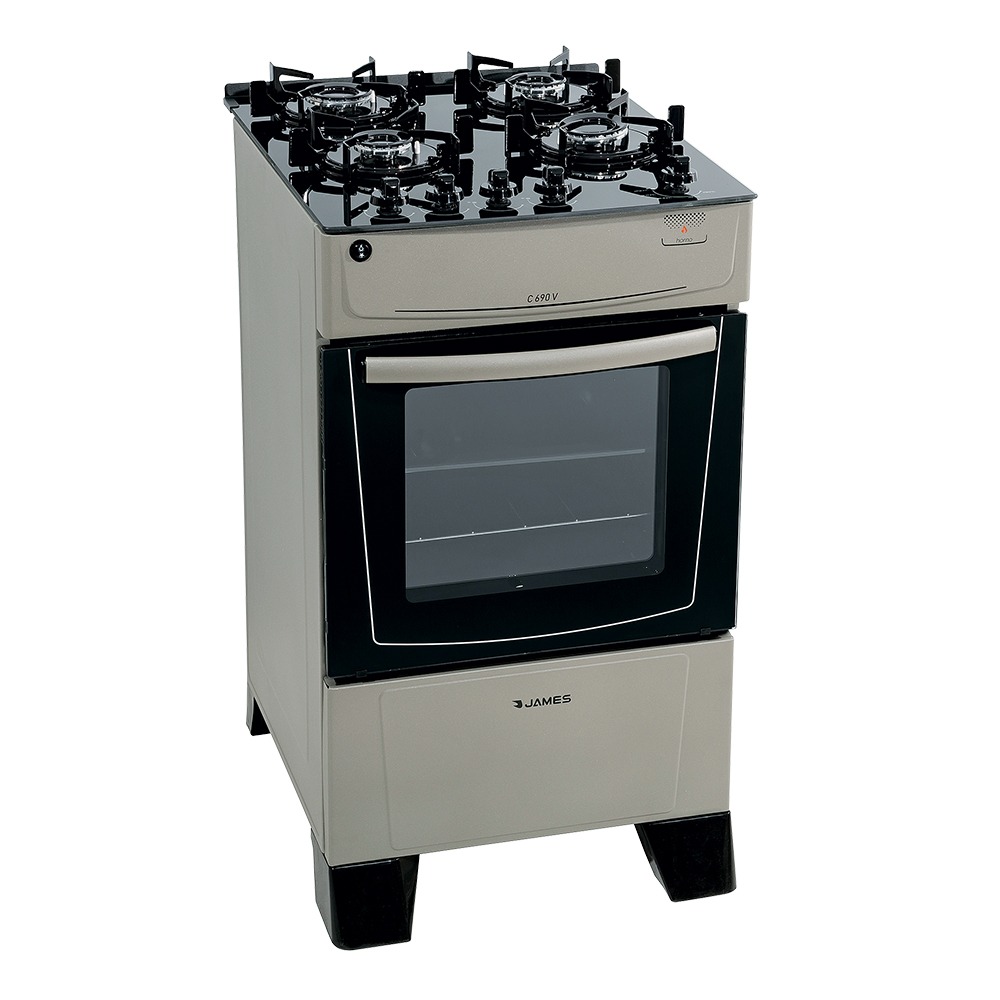 Cocina James C 690 V Mesada de Vidrio 4 Hornallas Titanium