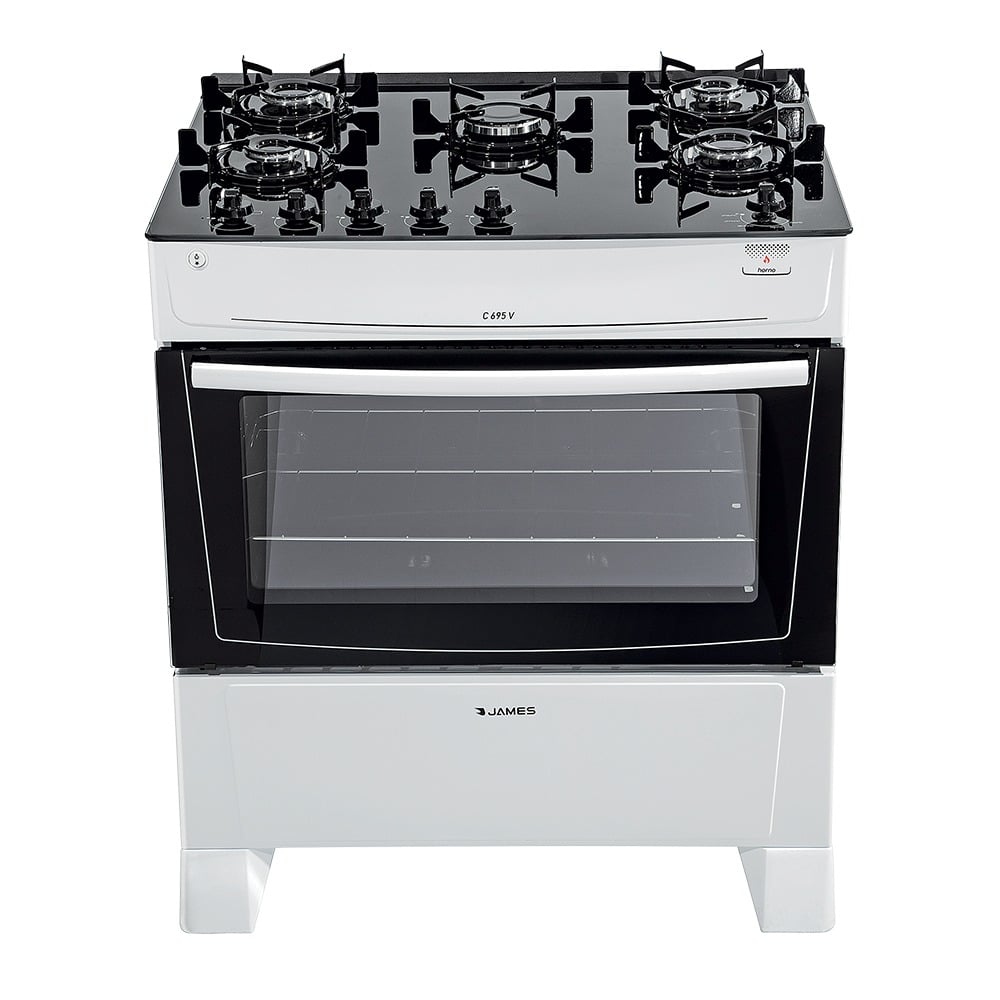 Cocina James C 695 V Mesada de Vidrio 5 Hornallas Blanca