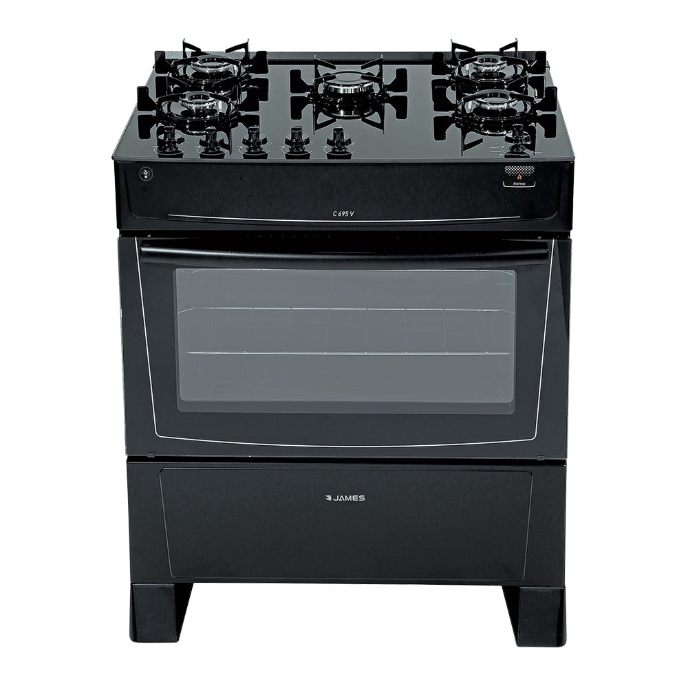 Cocina James C 696 V Mesada de Vidrio 5 Hornallas Negro