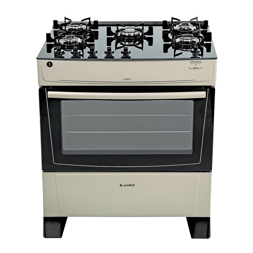 Cocina James C 697 V Mesada de Vidrio 5 Hornallas Titanium