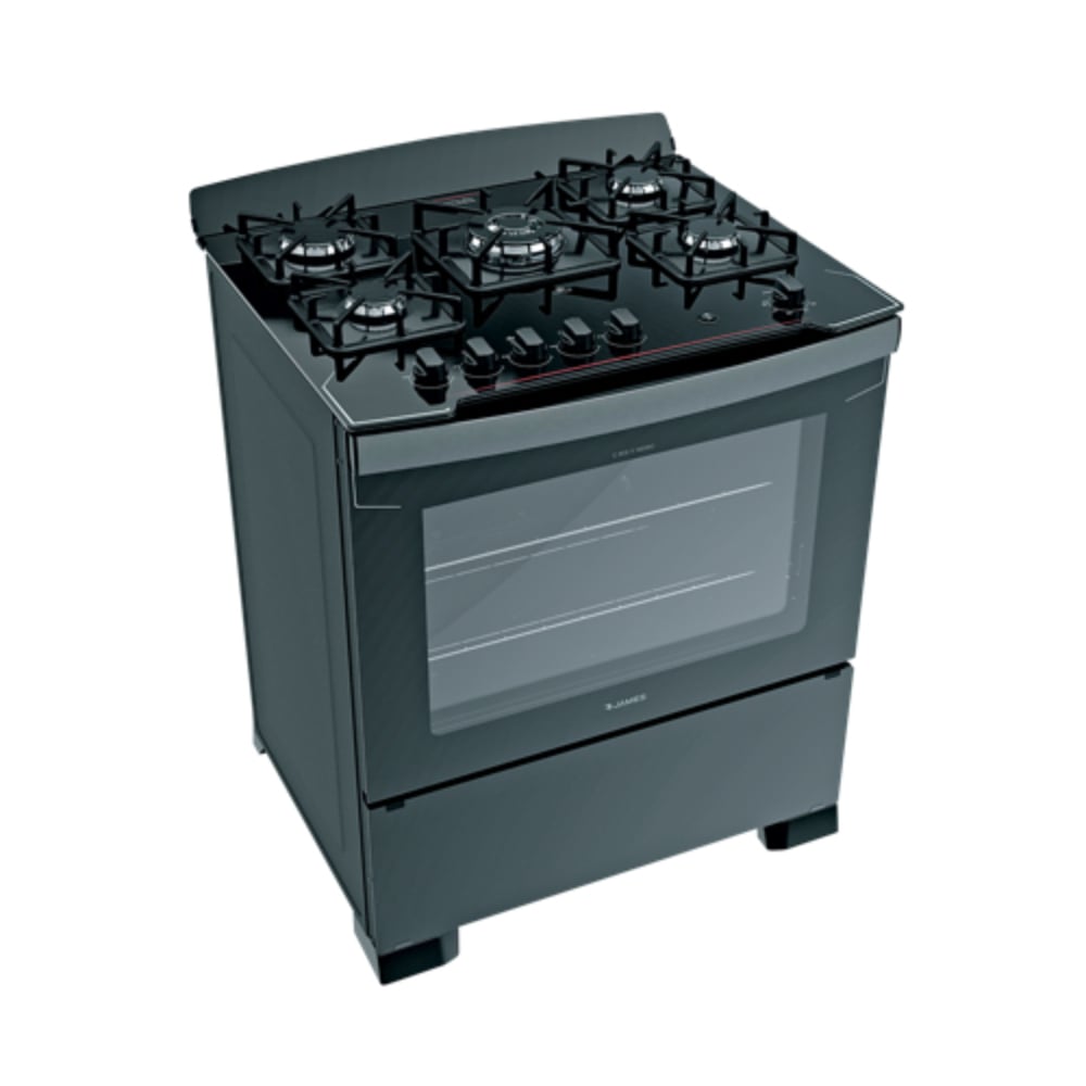 Cocina James C 805 V Mesada de Vidrio 5 Hornallas Negro