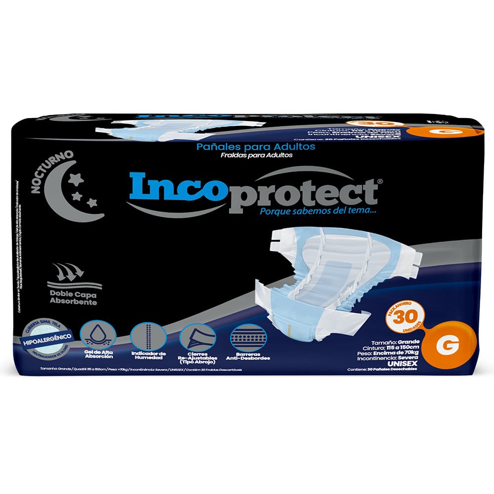 Pack de 30 pañales para adultos Incoprotect Nocturno talle G.